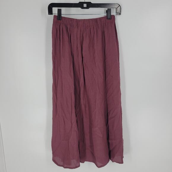 Flax Red Grey Plaid Elastic Waist Midi Skirt 4-6 - Picture 1 of 9